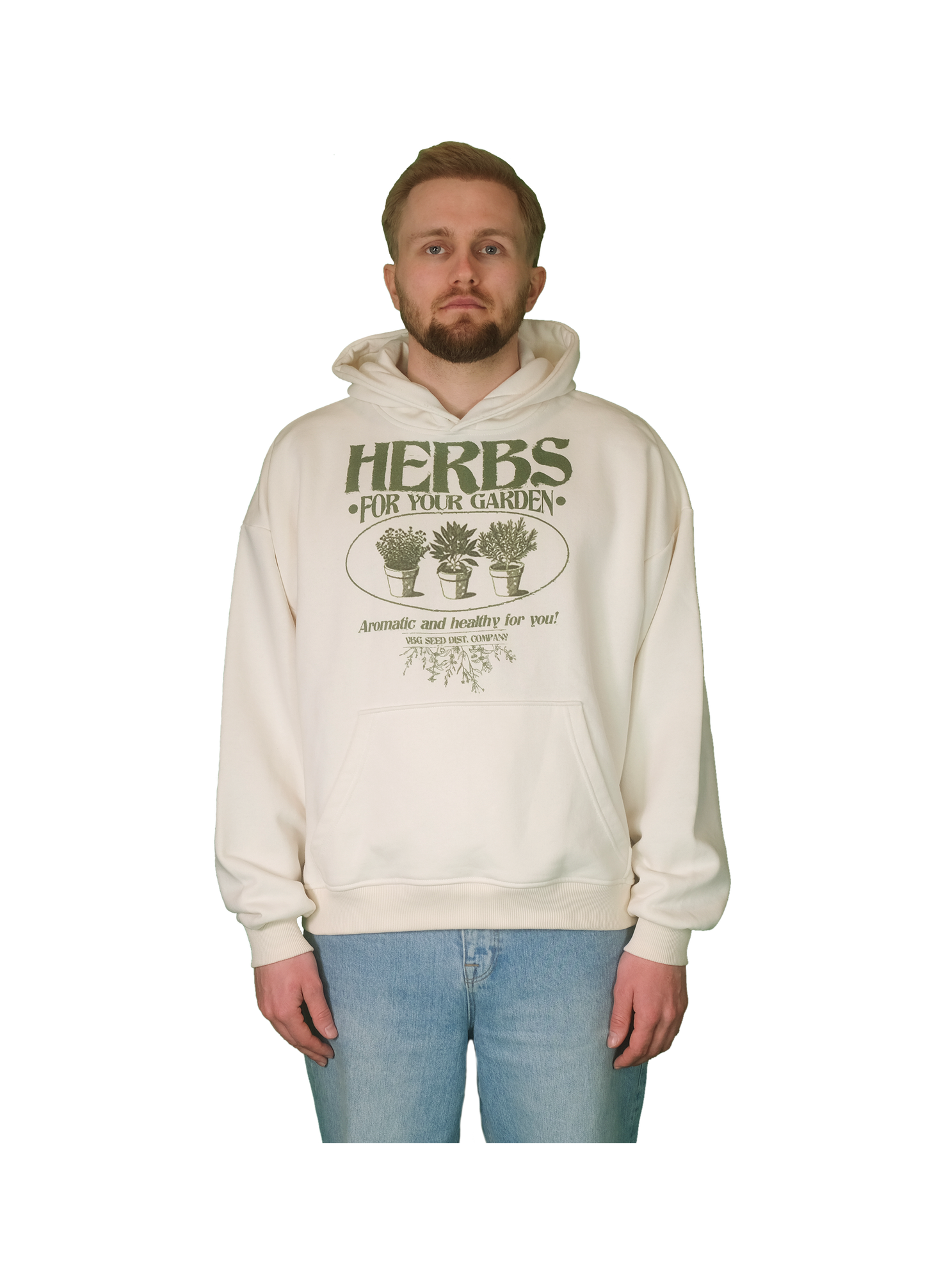 "Herbs" Hoodie - Cream/Green - VBG
